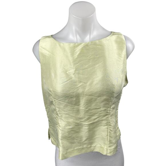 Silk Box 100% Silk Yellow Sleeveless Boat Neck Slit Boxy Tank Crop Top Size 8 - Picture 1 of 4